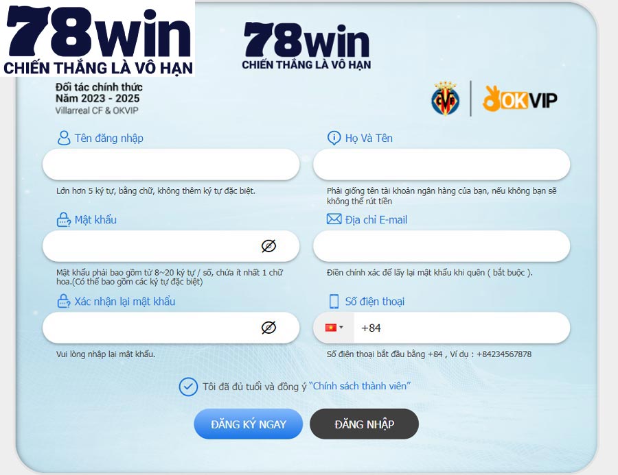 Quy trình đăng ký 78win được nhà cái hướng dẫn chi tiết